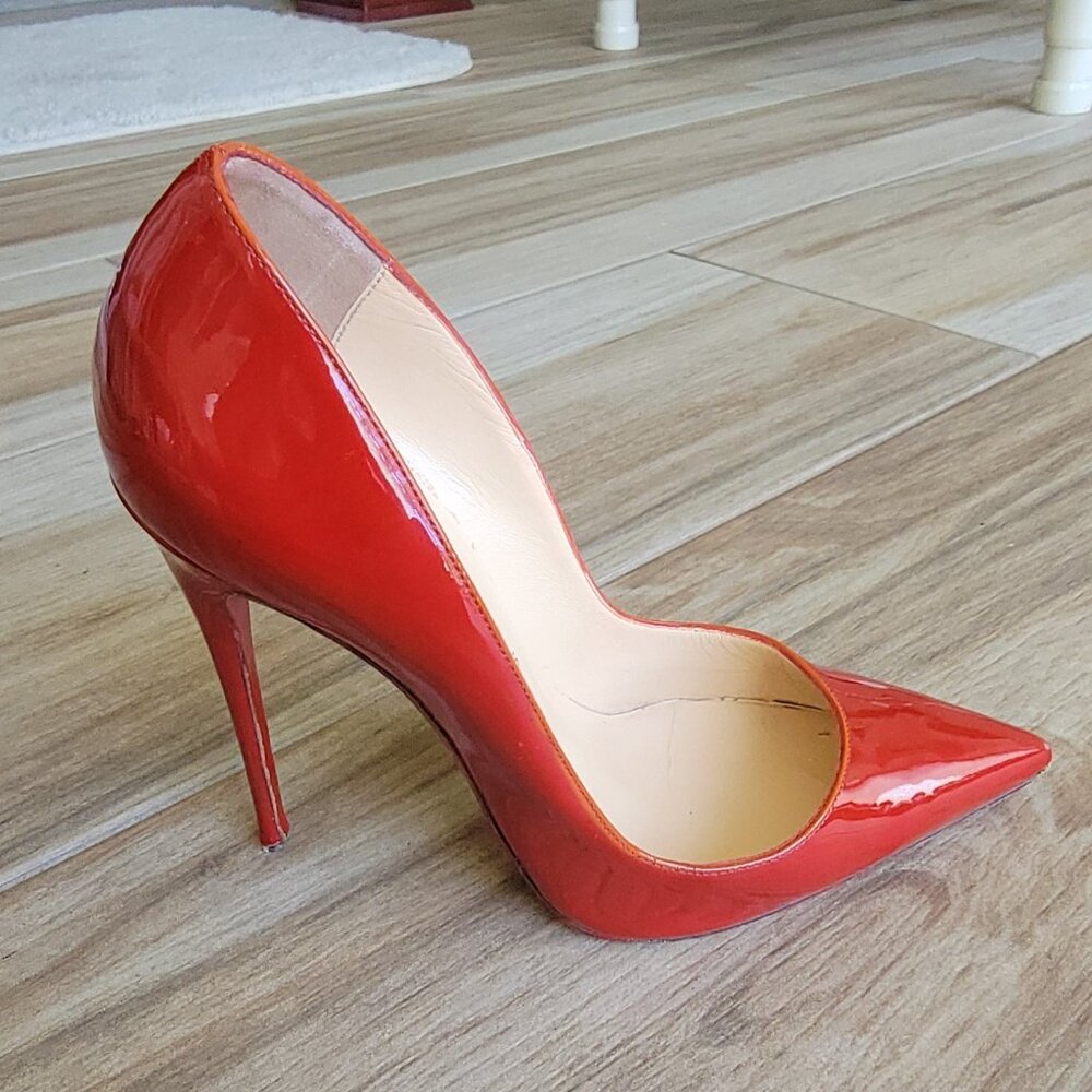 Christian Louboutin So Kate “Poppy" Red Patent Leather 40 Stiletto Shoe Eur 37